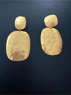 Double Disk Drop Gold Hammered Earrings - Women Jewelry